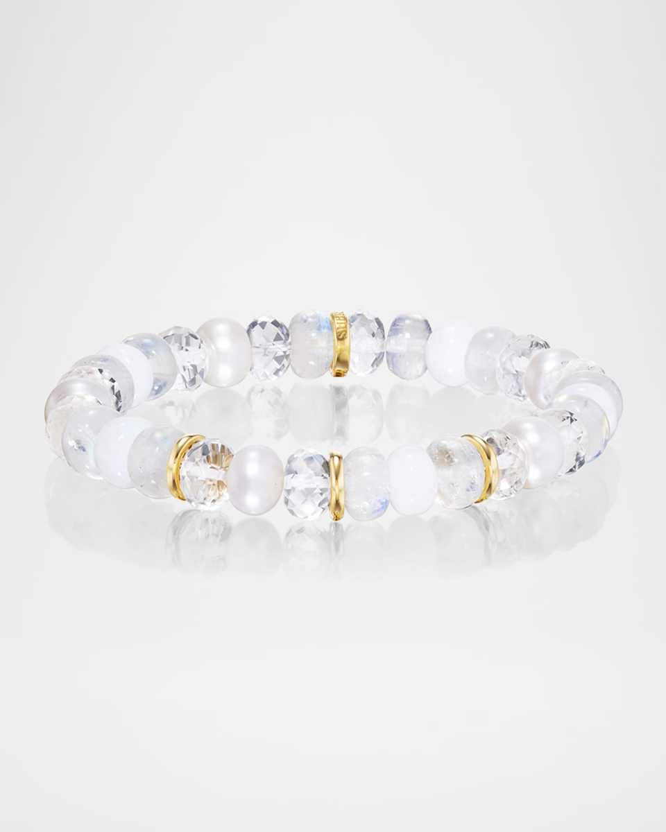 White Mixed Gemstone Bead Bracelet with 14K Yellow Gold Rondelles